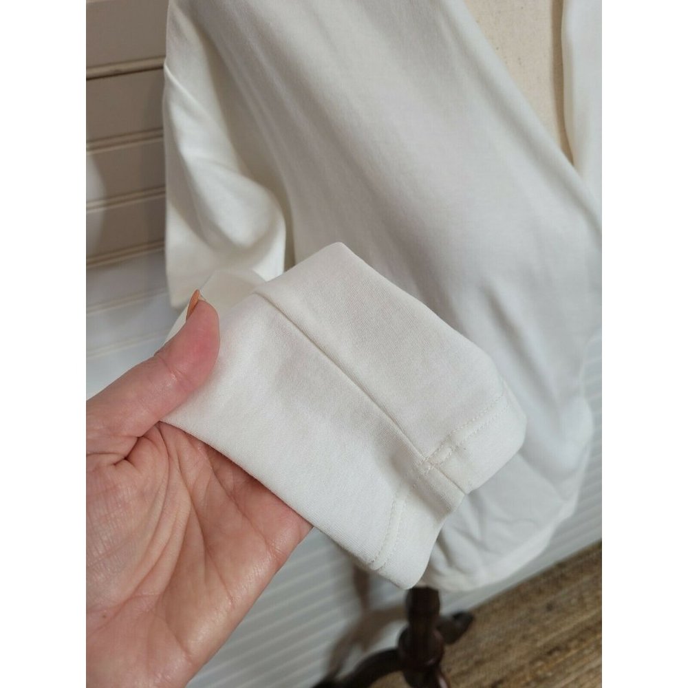 Maeve Anthropologie White Faux Wrap Long Sleeve V Neck Blouse Top Sz. M_3